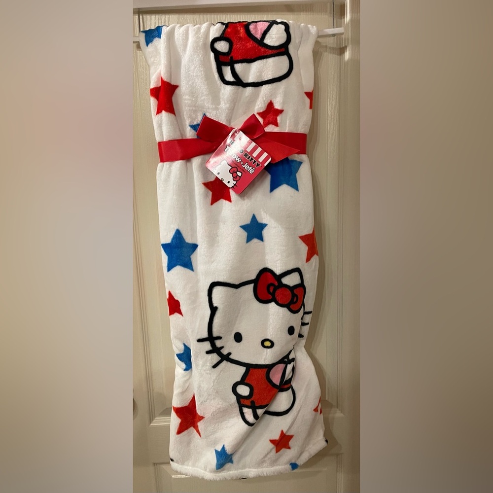 HELLO KITTY RED, WHITE, & BLUE Patriotic Plush Throw Blanket